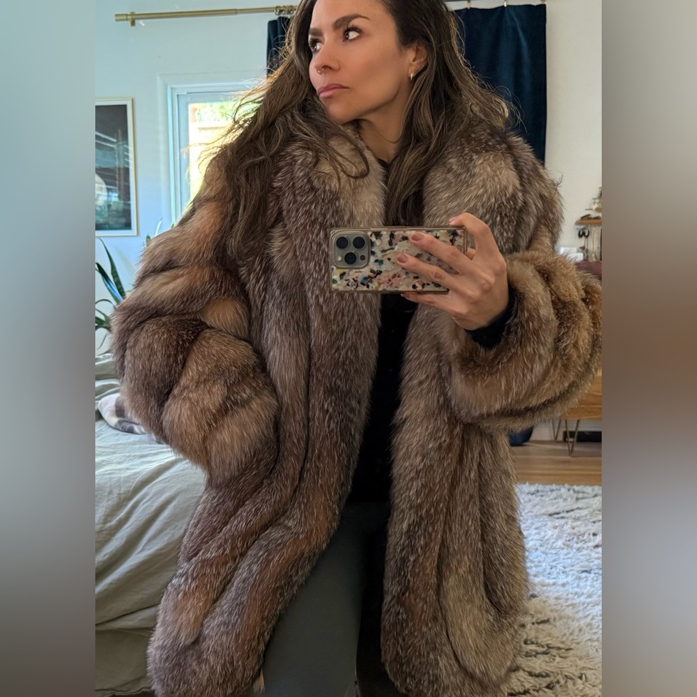 Luxurious Real Crystal Fox fur mid length coat